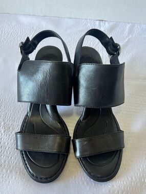 Born Black Leather Wide-Strap Slingback Sandals